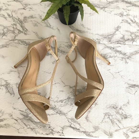 Gianna Bini Shaylinn Sandgold Strappy Glittery Heels Size 9.5 - Picture 6 of 13